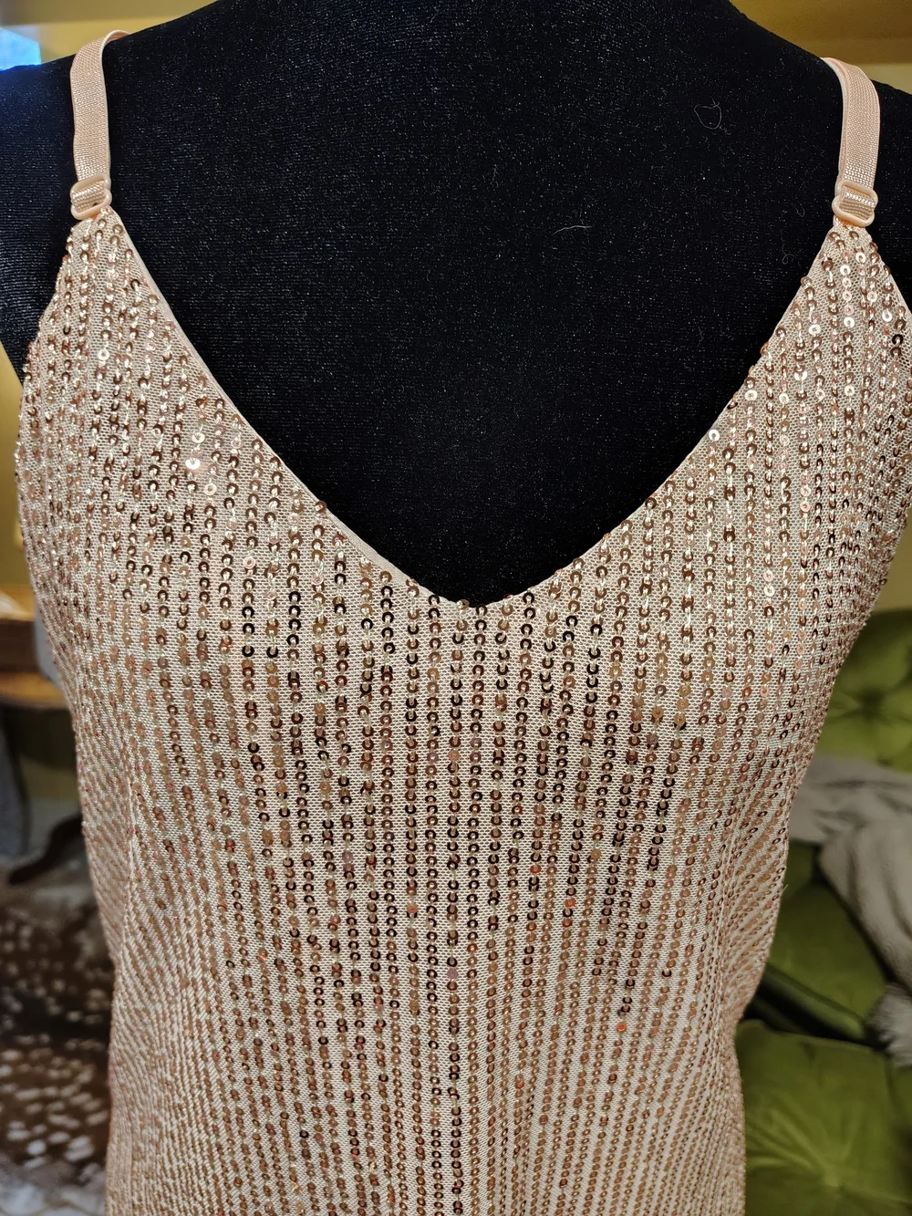 Sequin V-Neck Tank Top in Blush - Picture 3 of 9